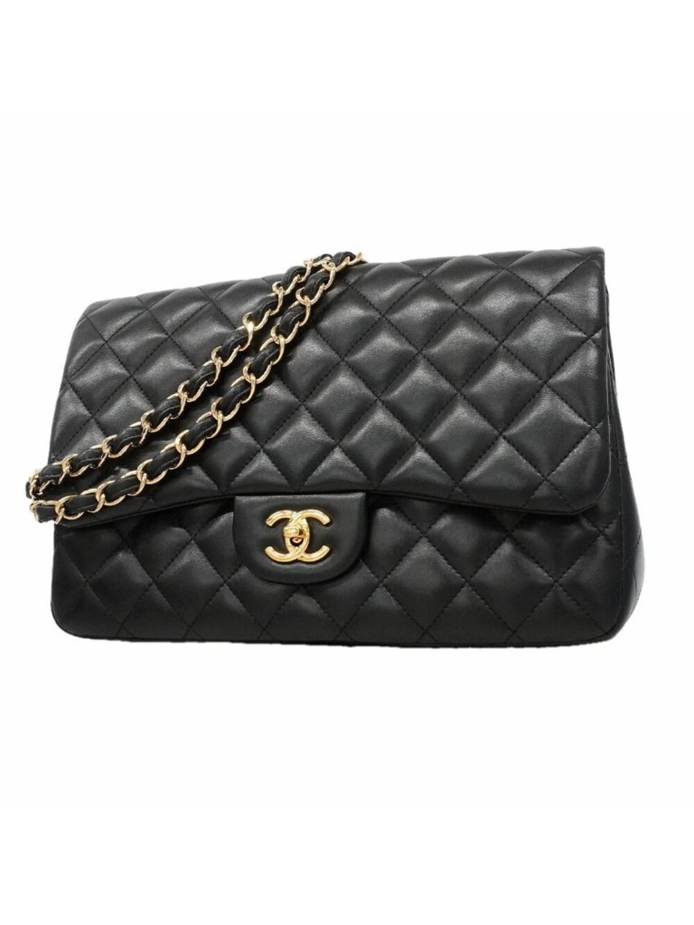 Chanel Shoulder Bag Maxi Quilted Lambskin Black Gold